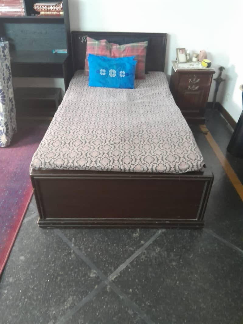 Single Bed With Side Table & Spring Mattress 0