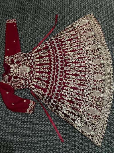 Maroon Party Wear Dress with Golden Embroidery