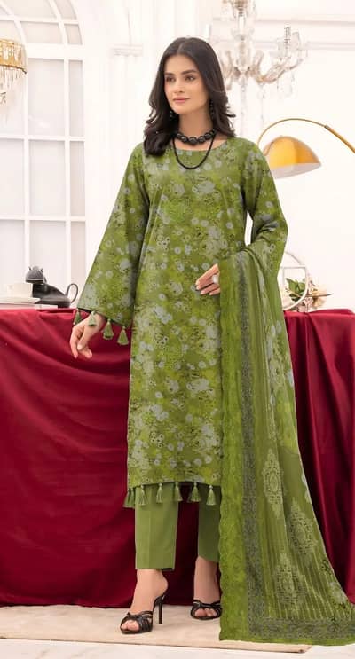 Bareeze Linen 3PCs - Mehndi Green - Unstitched price-Negotiable