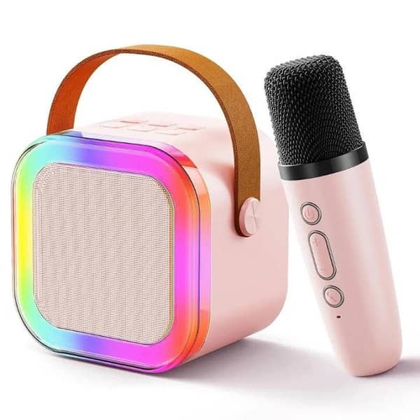 K12 Mini Bluetooth Speaker with Wireless Microphone | Portable Wireless Music Speaker with Colorful LED Lights | USB & TF Card Support | Compact Rechargeable Speaker for Home, Outdoor Activities, Parties and Travel