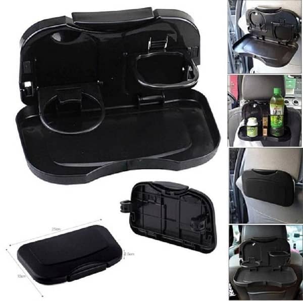 Folding Car Back Seat Table Tray – Adjustable Black Car Seat Organizer, Food & Drink Holder, Laptop Stand for Travel and Work