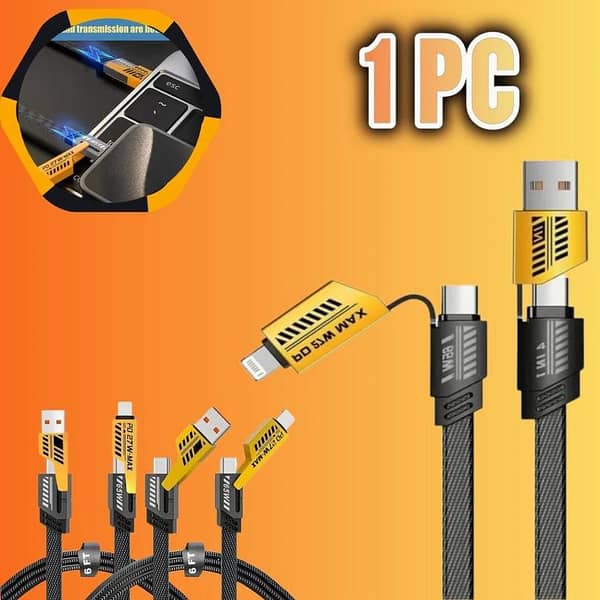 1 Pc Universal 65W/27W 4-in-1 Fast Charging & Data Transfer Cable – Premium Multi USB Cable for Smartphones, Laptops & Tablets
