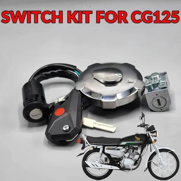 D-11 3-in-1 Switch Kit with Computerized Key for Honda CG 125 – Ignition Switch, Fuel Tank Cap & Side Lock Set (Motorcycle Spare Parts)