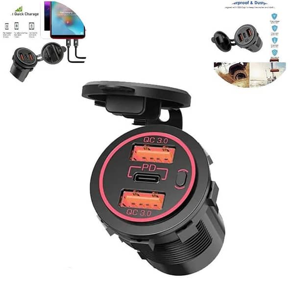 Universal Dual QC3.0 Car Charger with Triple Power Socket | 12V/24V USB PD Type-C Adapter