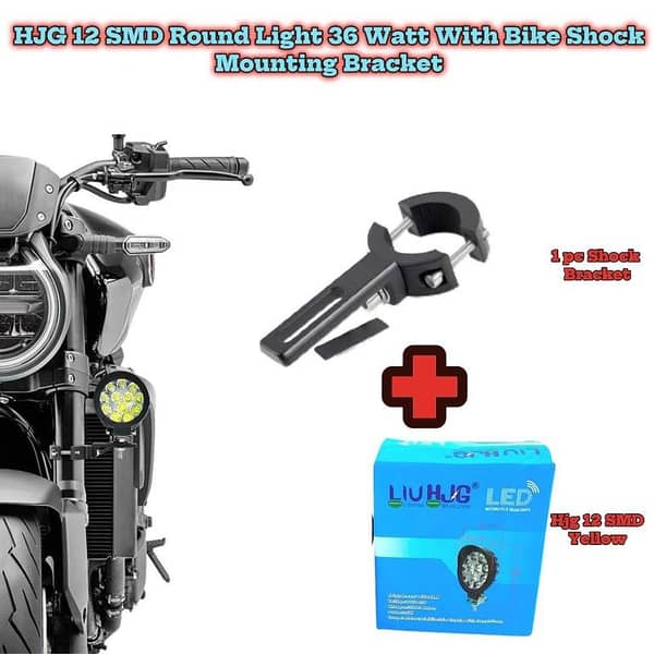 HJG 12 SMD Round LED Fog Light 36W with Shock Mounting Bracket for Motorcycles, Scooters, and Cars