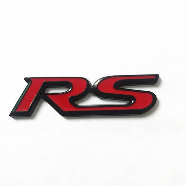 Car RS Metal Logo Badge – Premium 3D Emblem in Red and Black for Exterior Styling