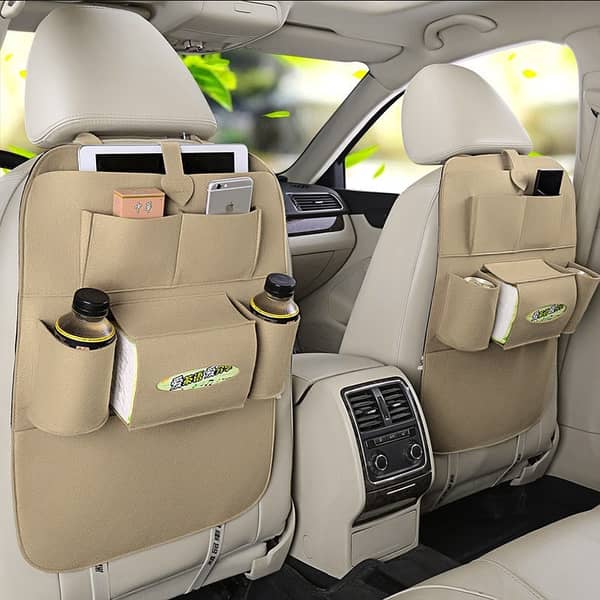 Car Seat Back Organizer with Kids Kick Protection Multi Functional Storage Cover