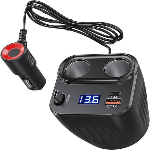 Car Charger 60W Fast Charge Adapter – Dual USB Ports with Retractable Cable and Anti-Slip Design for Car, Travel and Daily Use