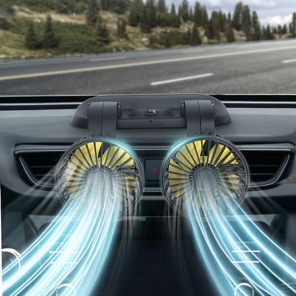 Universal Dual-Head Car Fan with 2-Speed Adjustment for Vehicles