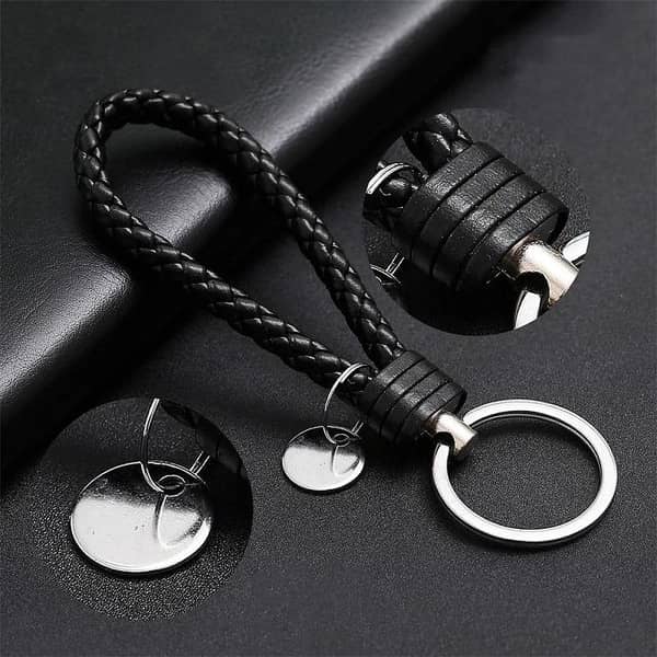 Trendy Black Leather Cord Keychain by [Brand] – Durable Minimalist Key Holder for Car, Home, and Office Keys