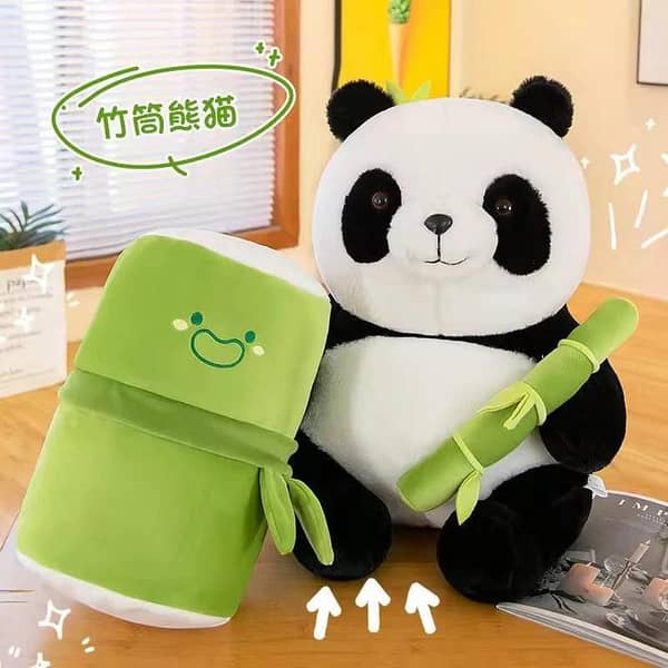 Bamboo Panda Stuff Toy – Soft & Cuddly Plush Panda Bear | Cute 40 cm Huggable Bamboo Panda Doll for Kids & Gift Lovers