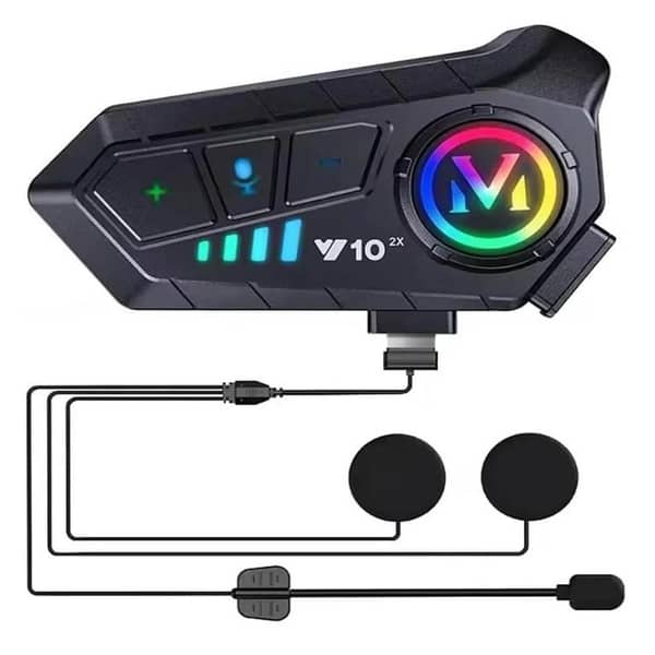 V10 Wireless Motorcycle Helmet Bluetooth Intercom with CVC Noise Reduction and Music Control