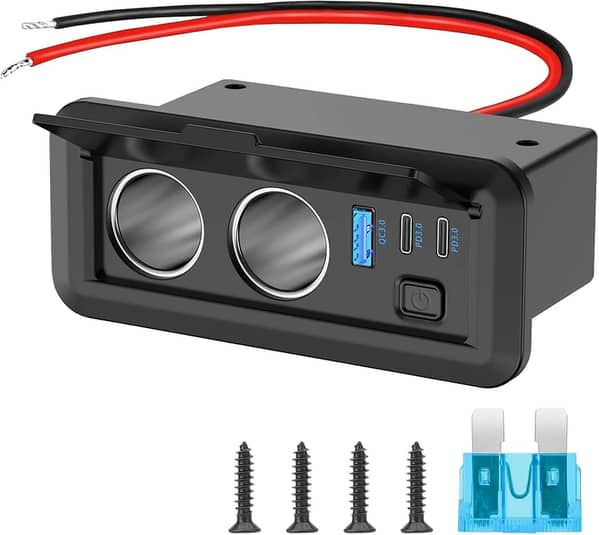180W Dual Cigarette Lighter Socket 12V Car Charger with Dual USB-C PD and QC3.0 Fast Charging