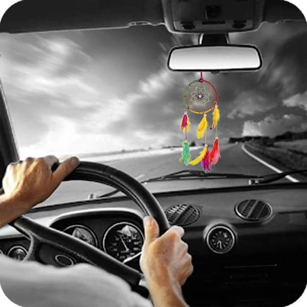 1 Pc Colorful Dreamcatcher for Car Rear View Mirror – Premium Rainbow Ring Ornament