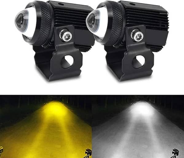 HJG Mini Projector LED Driving Fog Lights – Dual Color Waterproof Auxiliary Headlights for Bikes, Cars & Jeeps