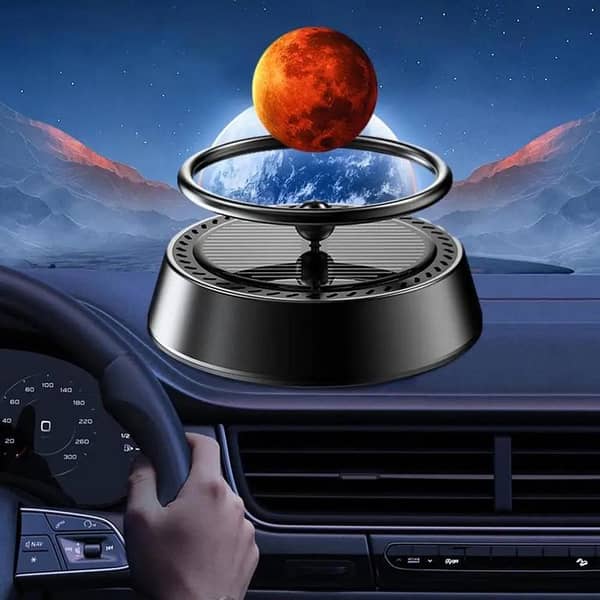 Universal Dashboard Car Perfume – Solar Galaxy Ball Rotating Freshener (Red) with Solar Power