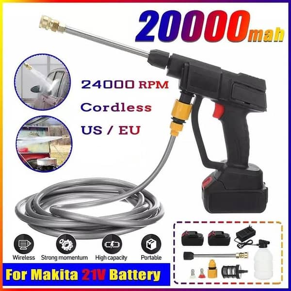 Quantum X Portable Cordless Car Washer – Rechargeable High-Pressure Water Gun with Foam Cannon for Cars, Bikes & Home Use