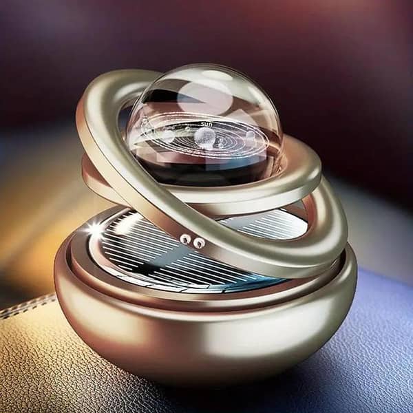 Universal Solar Car Diffuser Perfume – 360° Rotating Dashboard Freshener, Long-Lasting Fragrance (Golden, 1 Pc)