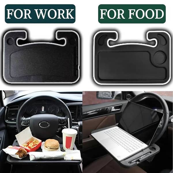 1 Pc Universal Portable Car Steering Wheel Desk Table – Multi-Function Double-Sided Tray in ABS Material for Laptop, Food & Travel