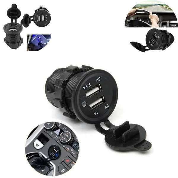 Universal In-Dash Flush Mount Dual USB Charger Panel for Car & Jeep — 2.1A + 1.2A Fast Charging Ports