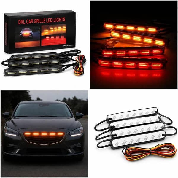 Car Grille DRL Lights | Universal Front Grille Ambers and Red Strobe LEDs