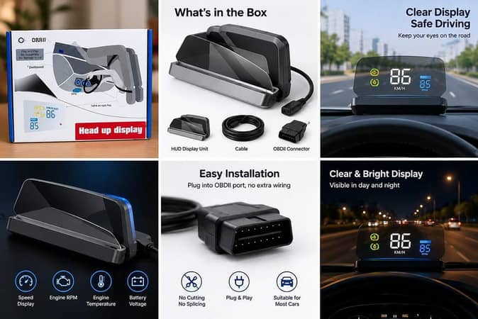 Universal Car Head Up Display HUD Digital Speedometer, GPS Speed Meter with Digital Driving Speed Display, Windshield Dashboard Projector Car Electronic Accessory