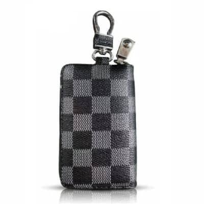 Premium Leather Car Key Cover 1PC Black Check Pattern – Durable, Stylish Key Case Protector for Smart Keys