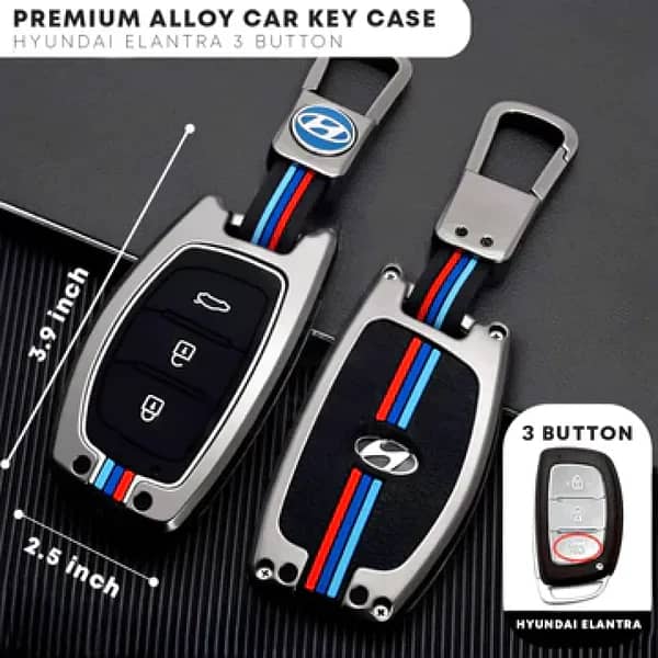 Hyundai Elantra Metal Key Remote Cover with Inner Silicone Core