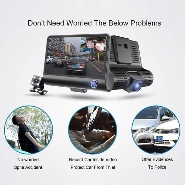 WDR Dashcam with 3 Lenses – Full HD 1080P Car DVR