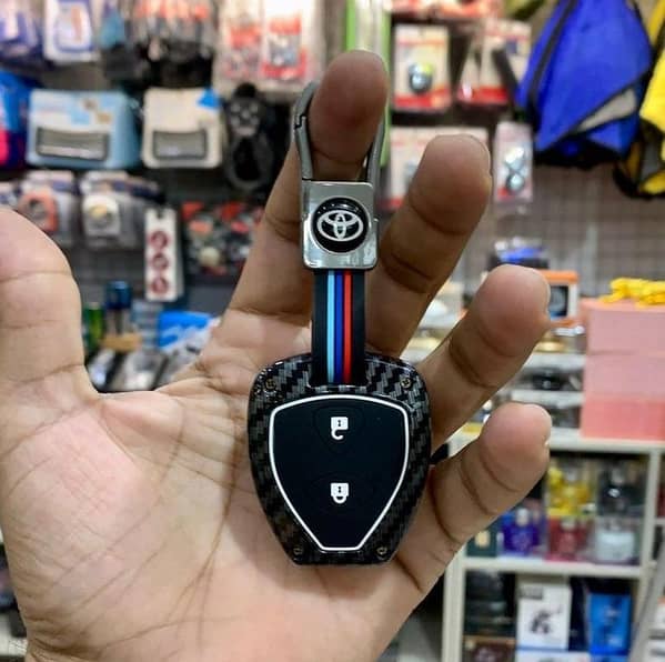 Toyota Vitz Premium Carbon Fiber Metal Shell Key Cover – 2-Button Key Fob Case Protector