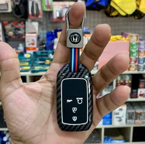Honda Civic 2017 Key Cover – Premium Carbon Fiber Metal Shell, 4-Button Smart Key Fob Case Protector