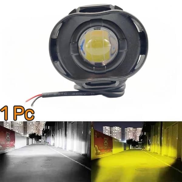 1 Pc Economy Series Round Bike Headlight Spotlight – Single Lens LED Fog Light (White/Yellow Dual Color) Universal Fit