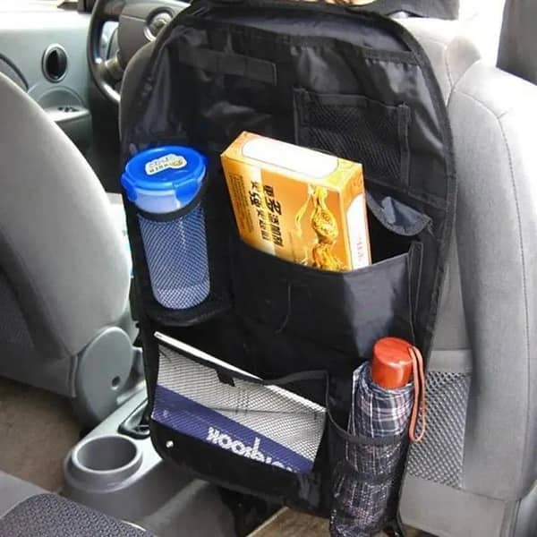 Car Back Seat Organizer with Multi-Pockets and Trash Net Holder – Universal Car Interior Storage Bag for Seat Back, Travel Accessories for Family Vehicles