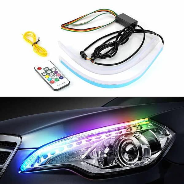 2 Pcs Flexible Waterproof 60cm RGB DRL Strips with Remote Control for Cars, Motorcycles, and Trucks
