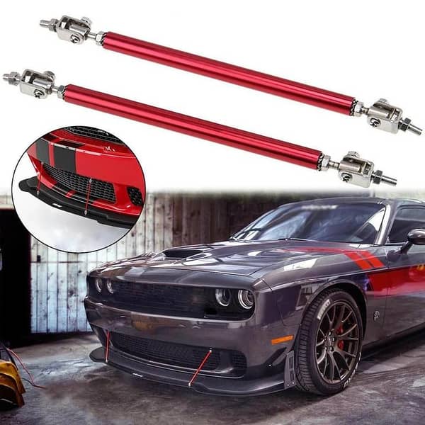 2Pcs Universal Adjustable Red Bumper Splitter Rods – Car Front Lip Spoiler Support Canards (Medium)