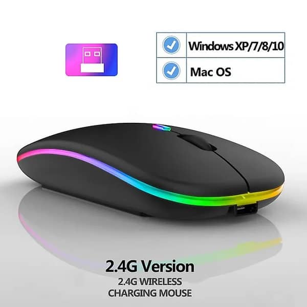 HP W10 Wireless Slim Mouse - Rechargeable Bluetooth RGB Gaming Mouse, Portable and Lightweight
