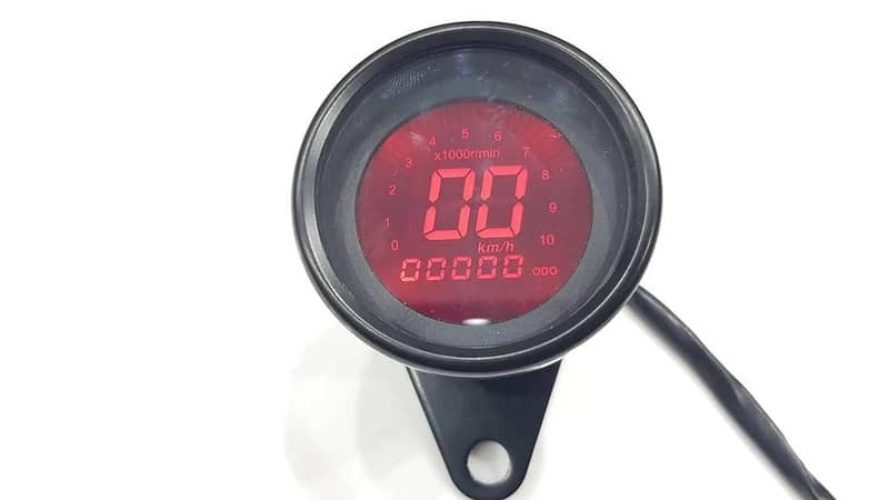 Universal Car & Bike Digital Speedometer — Round LED Odometer RPM Gauge (4 Colors) Waterproof Dashboard Meter