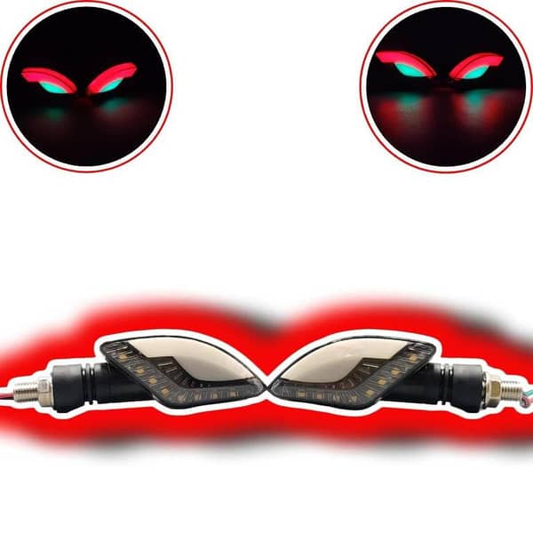 2 Pcs Lava Eye LED Turn Signal Indicators for Motorbikes, Red & Yellow Dual-Color Lights