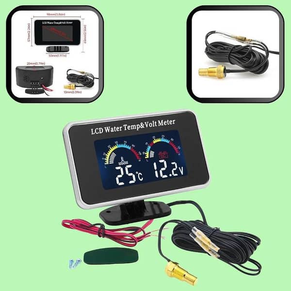 M10 Universal 2-in-1 Water Temperature and Voltmeter Gauge with Digital LCD Display