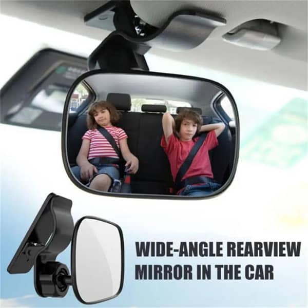 Car Interior Rearview Mirror for Baby Back Seat Use, Convex Glass with ABS Cover (Universal, Black, 90x68x5 mm)