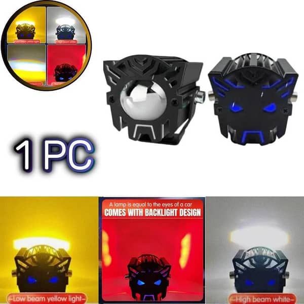 1 Pc HJG Transformer Style Fog Light with Dual Color (White/Yellow) and Devil Eye Function for Universal Cars and Motorcycles