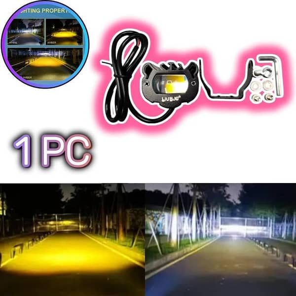 1 Pcs HJG Evil Eye Style Fog Light with Dual Color (White/Yellow) and Devil Eye Function – Universal Waterproof Car & Motorcycle Auxiliary Light