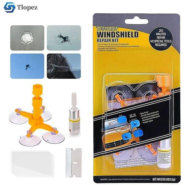 Windshield Repair Tool Kit – DIY Glass Crack & Chip Fix Resin Kit for Auto Windshield Restoration, Car Window Stone Chip Repair Kit with Applicator