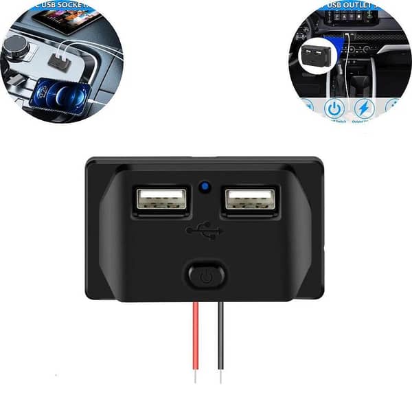 Universal Dual USB Car Charger Socket Panel with Switch, Spring Cover and Quick Charge 12V/24V