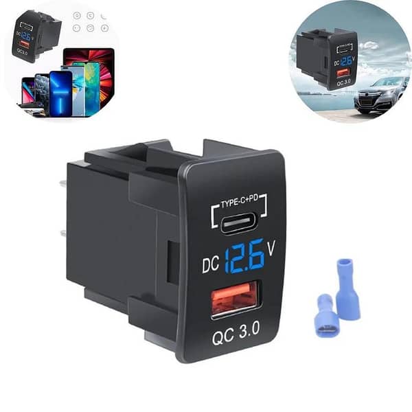 Universal Car In-Dash Charger Socket with QC3.0 USB and PD3.0 Type-C Fast Charging (12V/24V) for Honda and Other Cars (1 Pc)