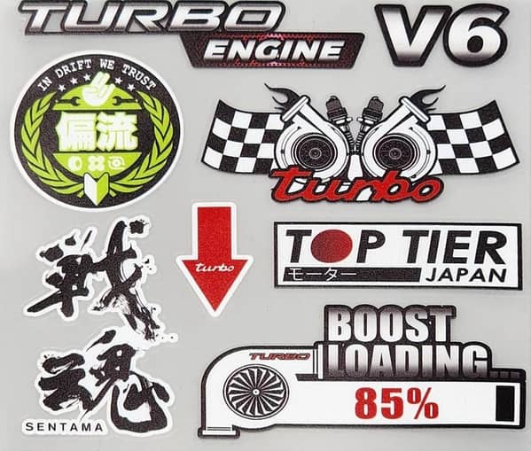 TURBO ENGINE Embossed Sticker Sheet – Premium 3D Car & Bike Decals, Racing and Drift Style