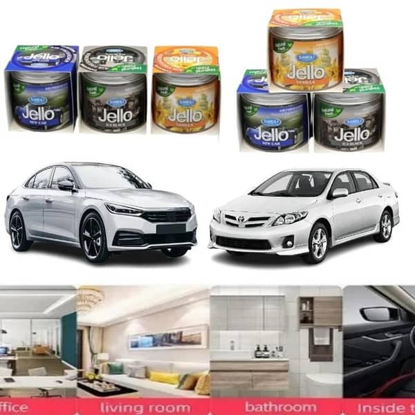 Pack of 3 Jello Car Air Fresheners – Black Ice, New Car Scent & Vanilla Perfume
