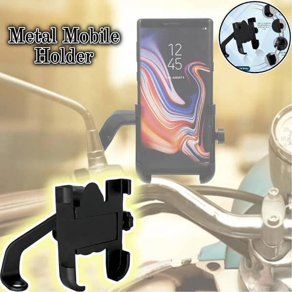 1 Pc Metal Body 360° Motorcycle Mobile Holder with Mirror Fitting for Bikes & Scooters