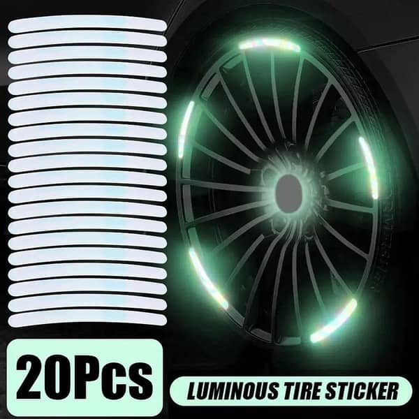 Universal Luminous Reflective Rim Stickers – 20 Pcs Colorful Glow Wheel & Tire Decals for Car & Motorcycle Hub Styling