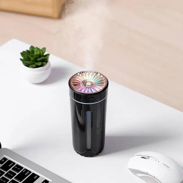 Wireless Air Humidifier with Colorful LED Lights – 800mAh Rechargeable Cool Mist Maker & Purifier for Car, Office & Home (Black)